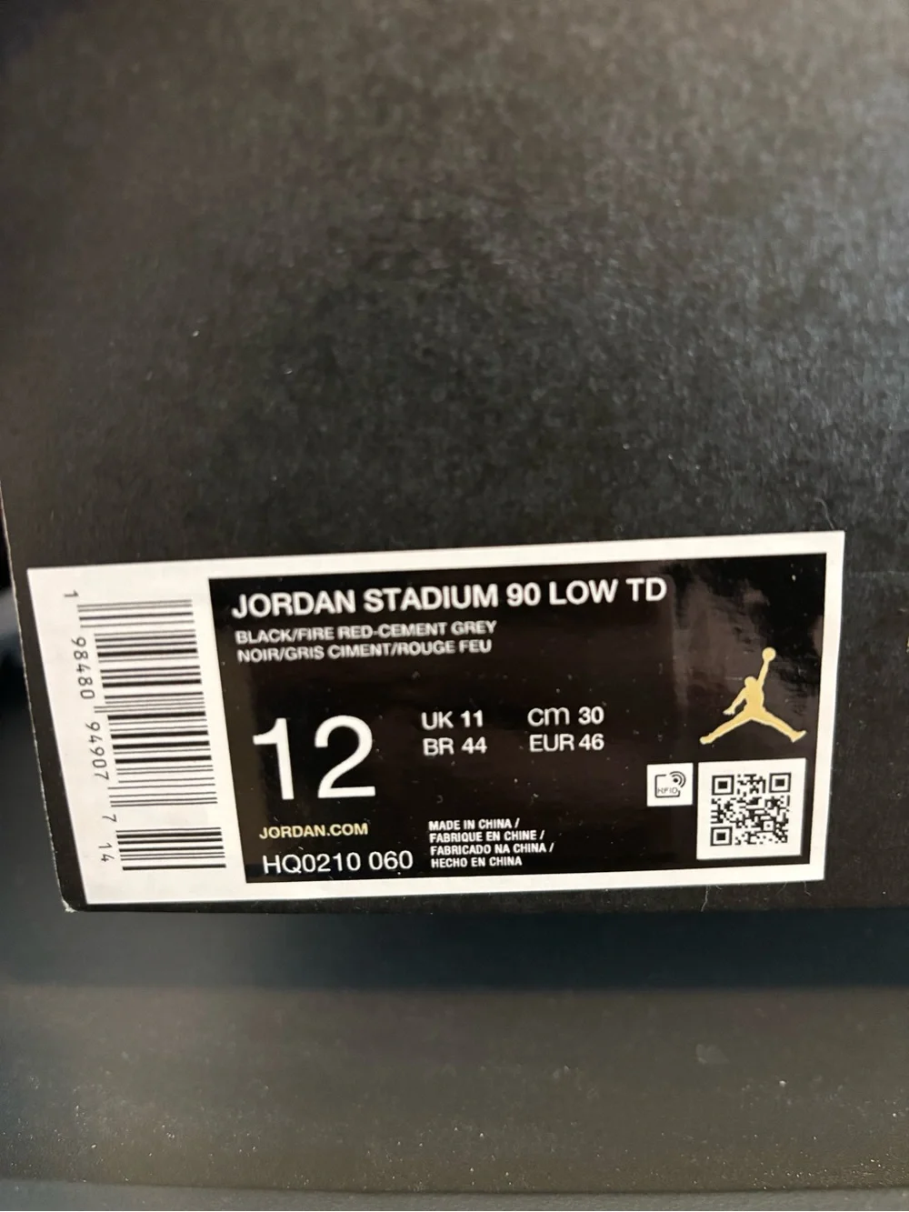 NEW Mens Jordan Stadium 90 Low TD Black Cement Football Cleats Size 12 HQ0210060